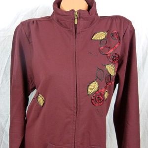 Artisans Apparel Jacket Large Maroon Leaves 3 D